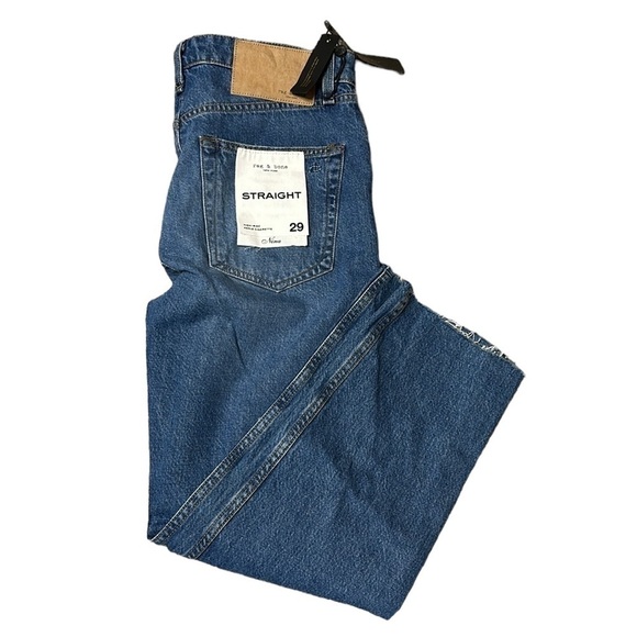 Rag & Bone Nina High Rise Straight Ankle Cigarette Cotton Raw Hem 29 Blue NWT - Picture 3 of 16